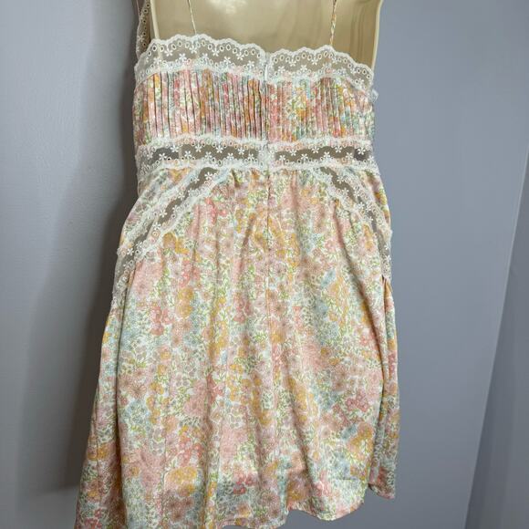 For Love & Lemons Farrah Slip Mini Dress Floral Pin-tuck Lace Trim Romantic L - Picture 10 of 14